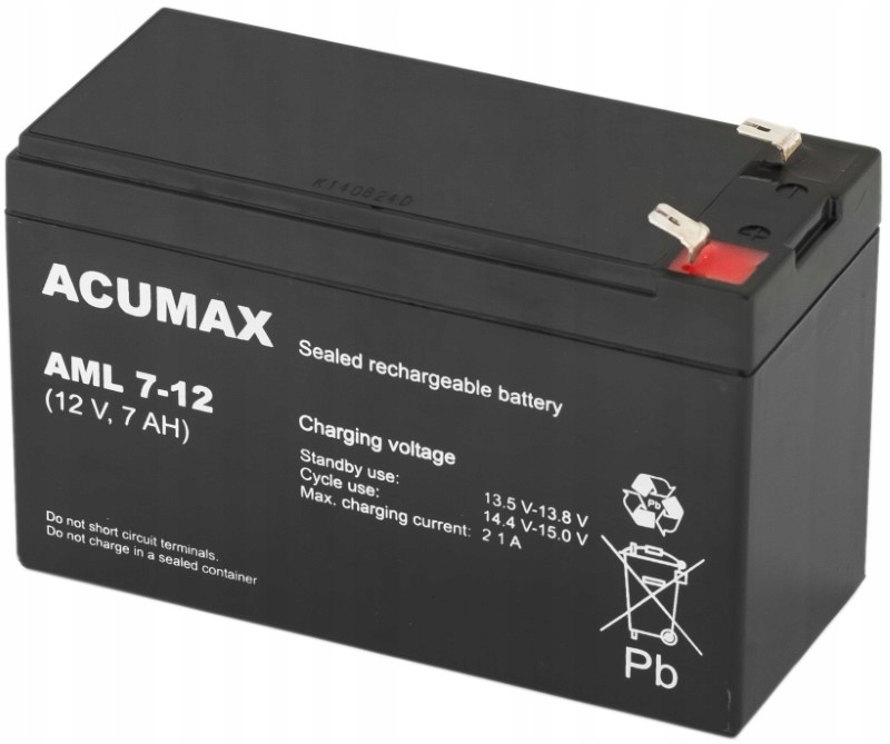 AKUMULATOR BATERIA AGM VRLA ACUMAX BEZOBSŁUGOWY AML 7Ah 12V AML7-12 AML7 F2
