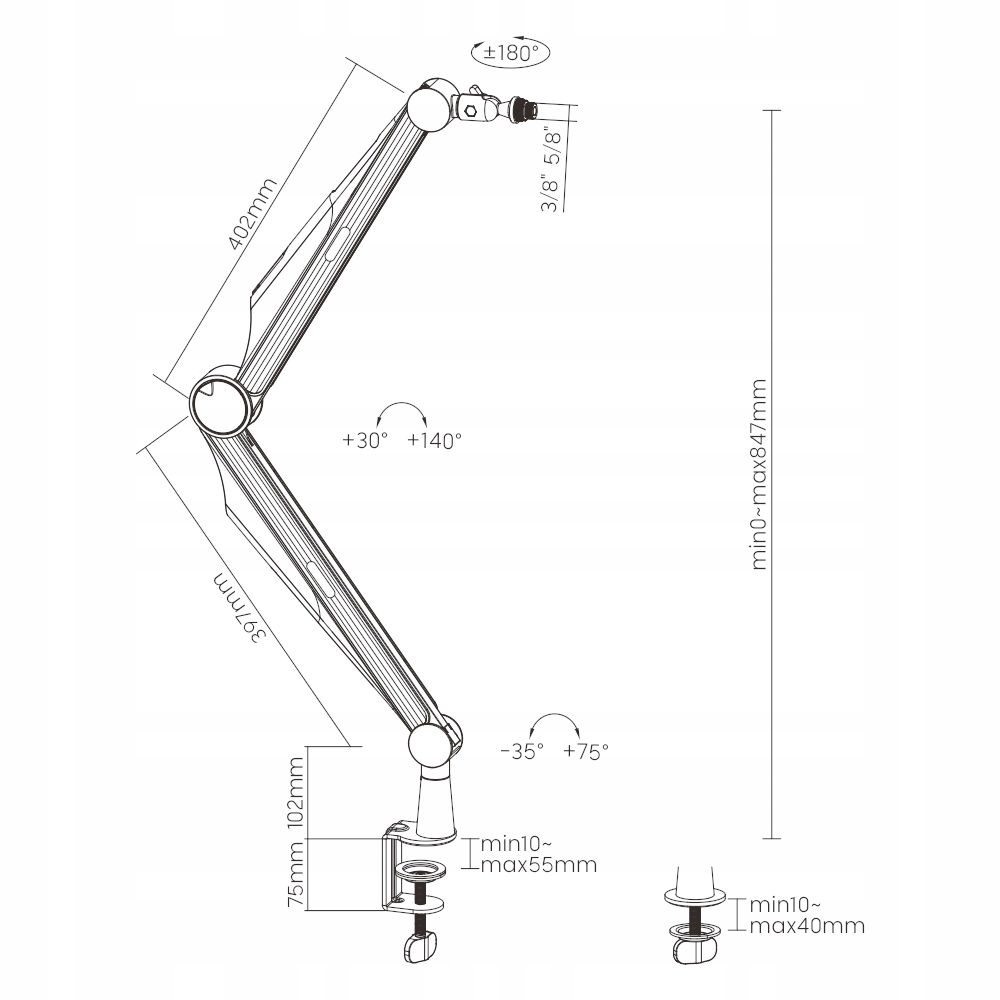 STATYW DO MIKROFONU RAMIE BIURKOWE WYSIĘGNIK SB41 Typ uchwyt