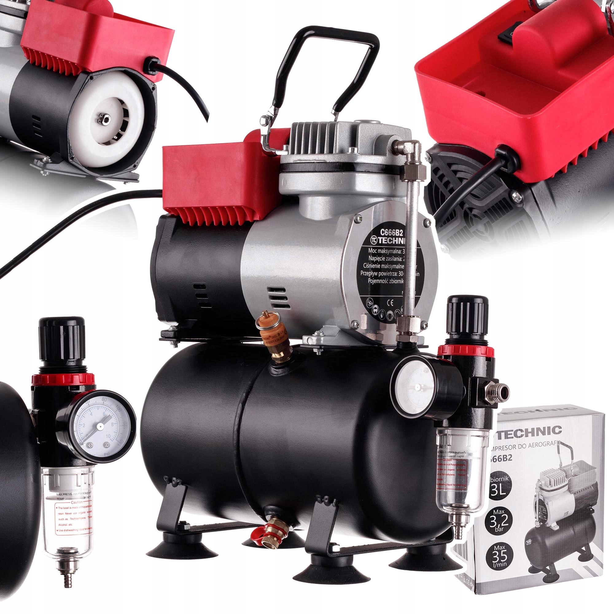 Kompresor Aerografu Lahev 3L Výkonný 30-35 l/min Kompresor Redukce Filtr