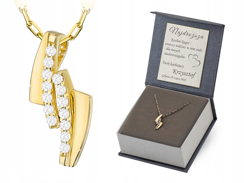 Zlatý Náhrdelník pr. 585 Přívěsek Zigzak s zirkony 38 Cm 14k