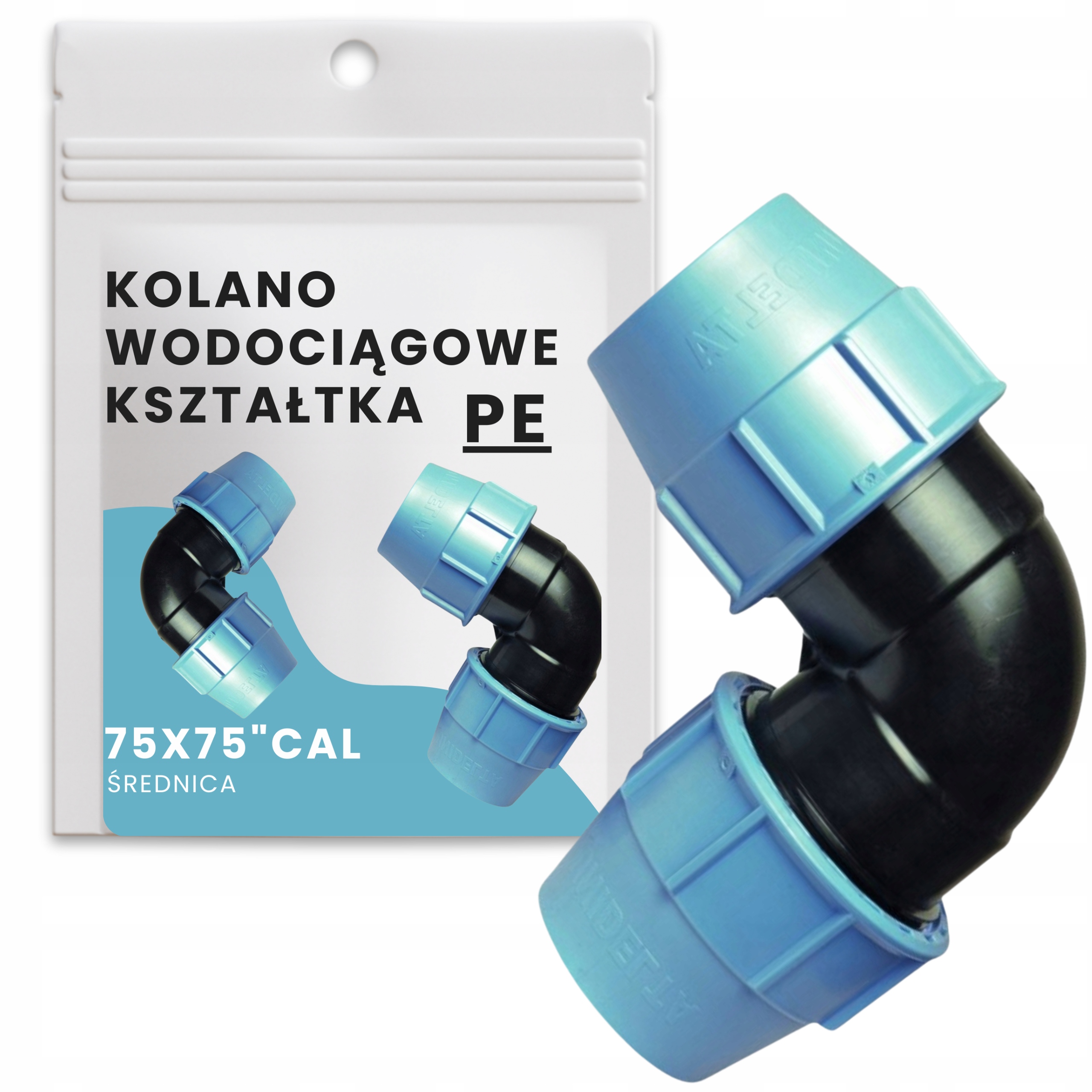 Koleno pro vodní trubky Tvarovka Spojka Pe 75 x 75 Šroubovací Odolná a pevná