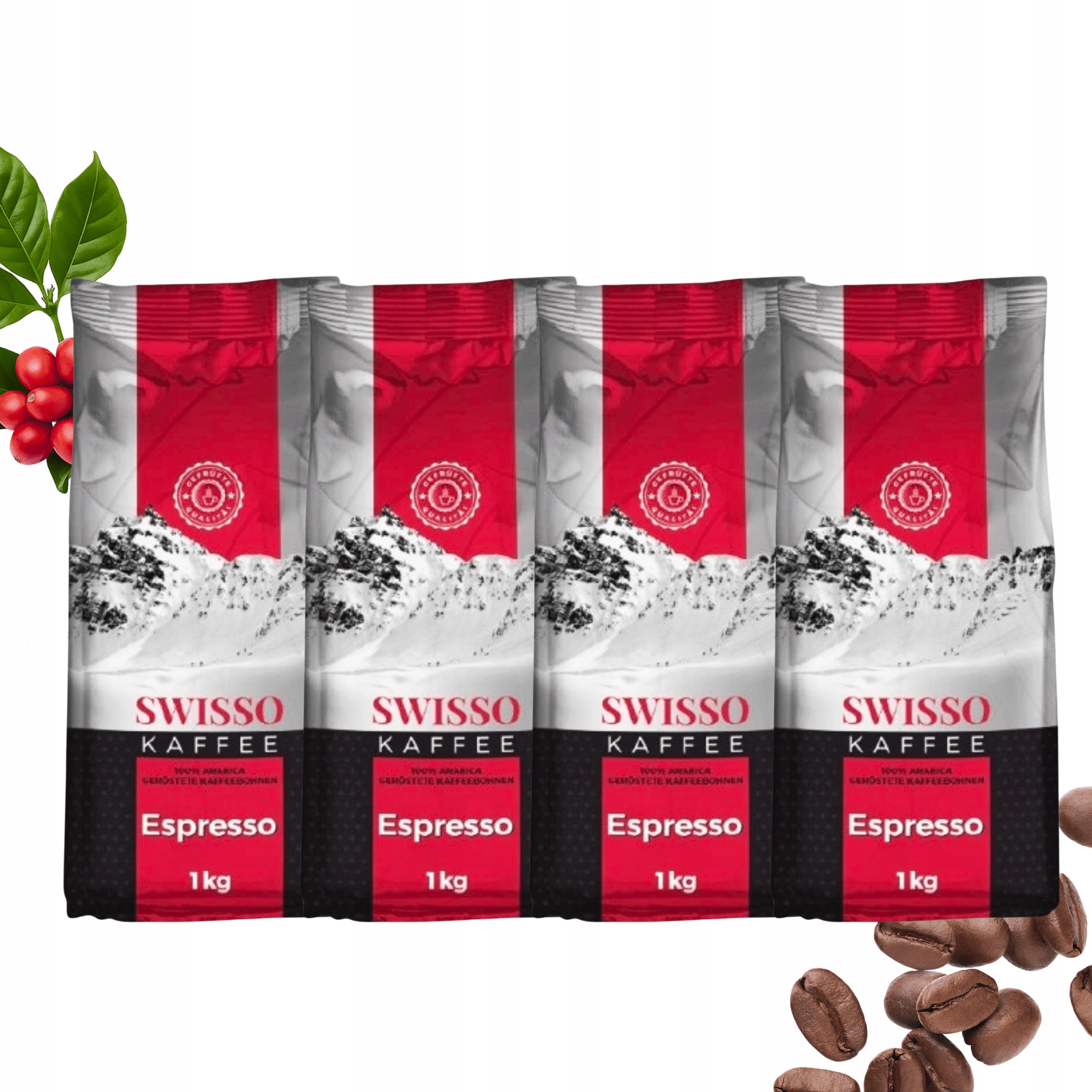 Levně Káva Zrnková 1kg Arabica 100% Čerstvě Pražená Espresso Swisso 4x1kg