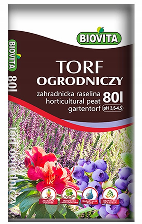 TORF OGRODNICZY KWAŚNY DO BORÓWEK ROŚLIN KWAŚNOLUBNYCH 3,5-4,5pH 80 BIOVITA