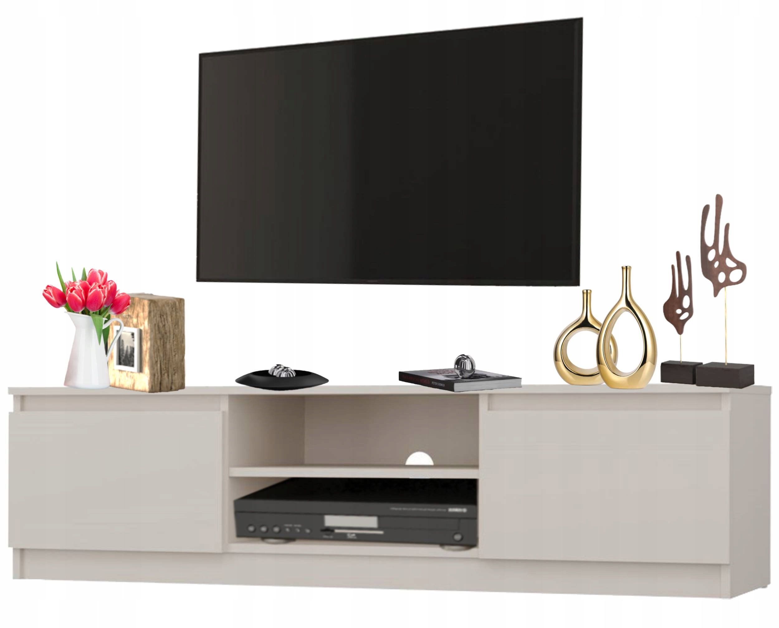 Szafka RTV Stolik Pod Telewizor 140cm BEŻOWA Komoda Do Salonu NOWOCZESNA