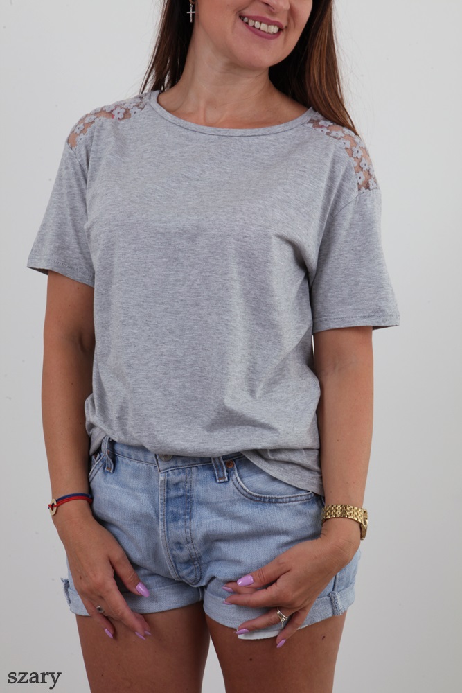 MODNA BLUZKA GŁADKA RĘKAW KORONKA KWIATKI MIX M/L Fason prosty