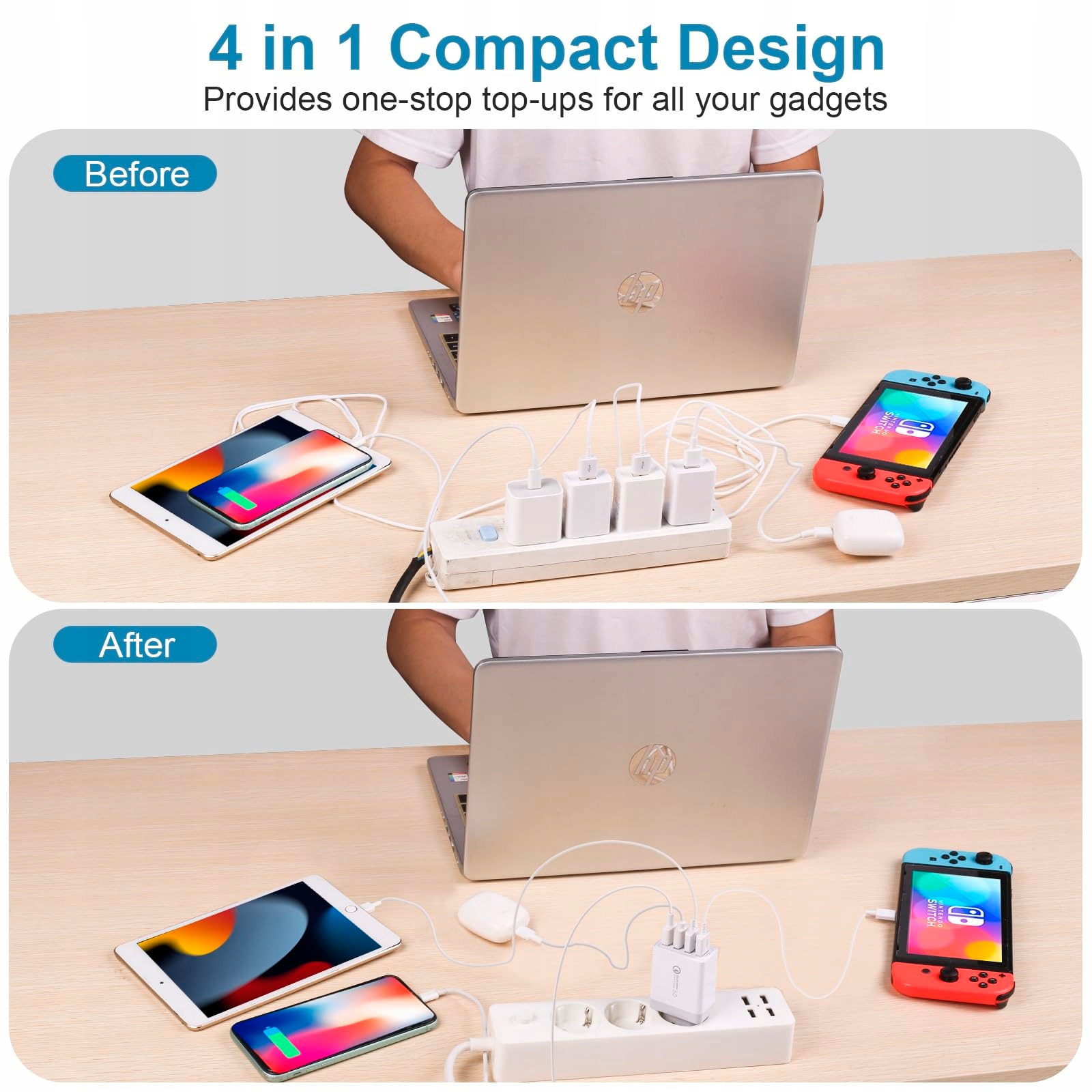 UNIVERSAL Ładowarka USB 33W 4-Porty QC 3.0 Samsung iPhone iPad — miniatura 6