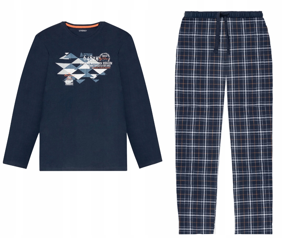 

Piżama męska długie spodnie flanelowe bawełna *L