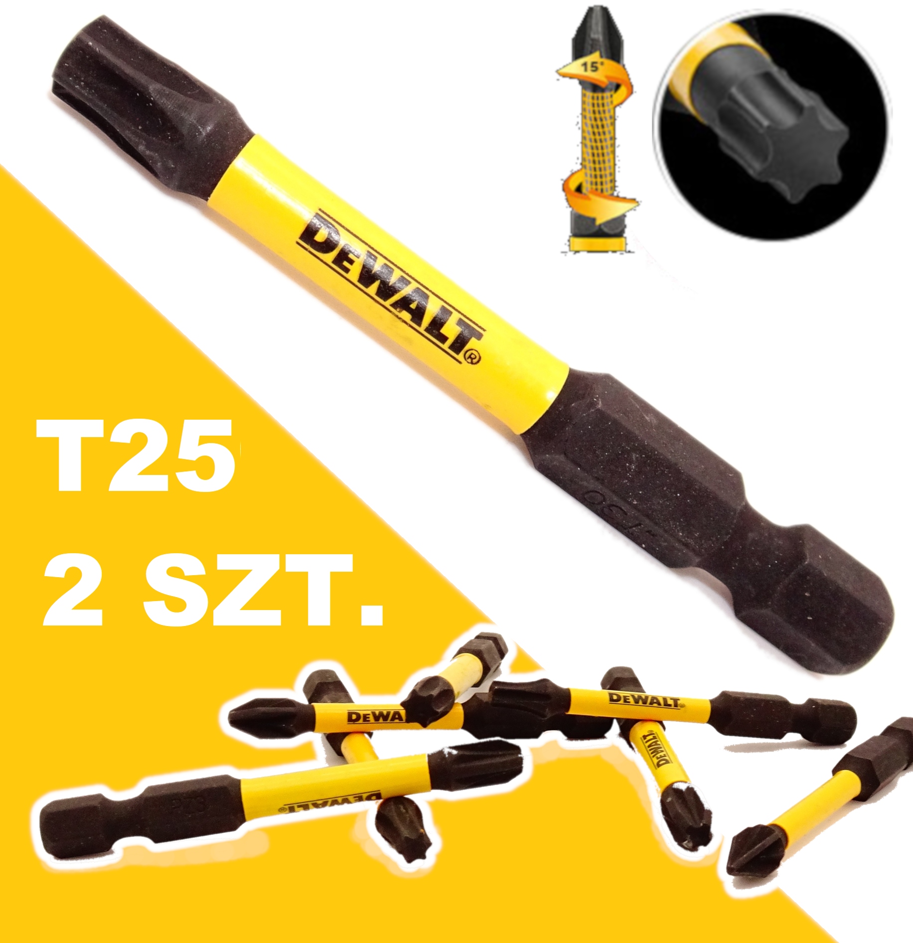 

Dewalt Bity TX25 T25 57mm udarowe Torx 2 Szt.
