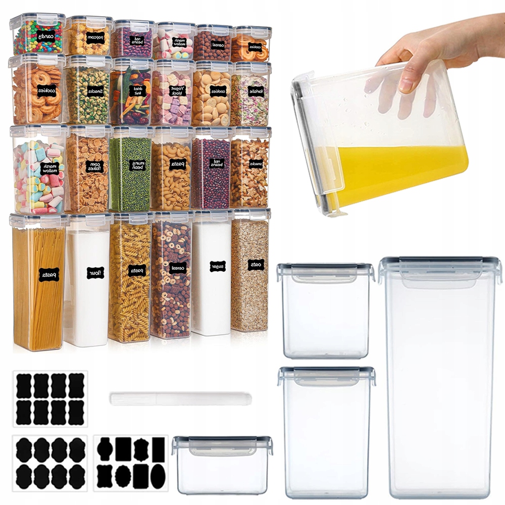 24ks Hermetické Nádoby Na Skladování Potravin Etikety Popisovač