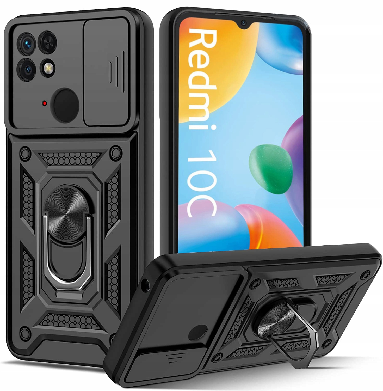 

Etui Pancerne Ring Slide Szkło do Xiaomi Redmi 10C