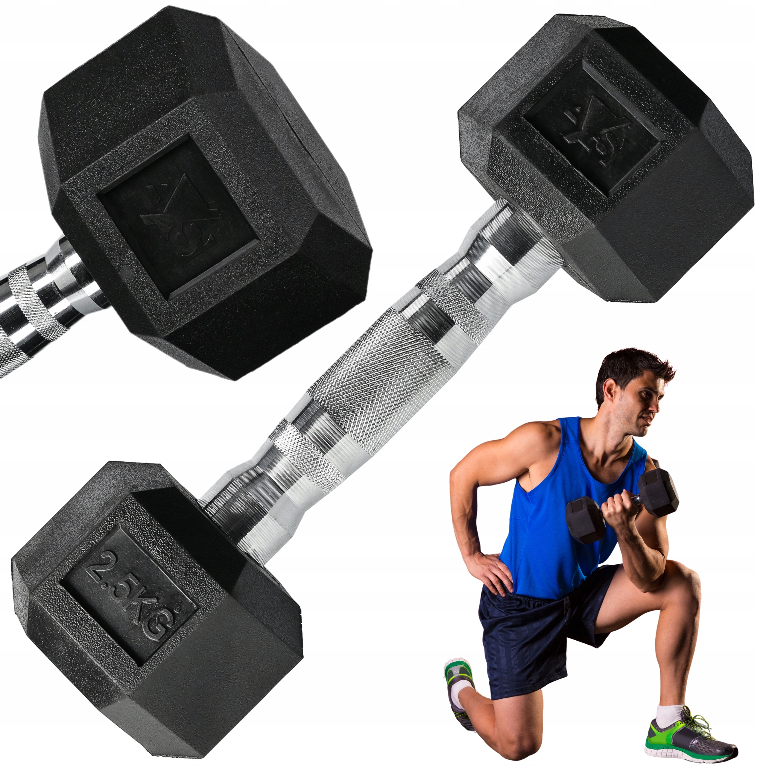 HANTEL 2,5KG CIĘŻAR HEX SOLIDNY WYTRZYMAŁY STALOWY GUMOWANY