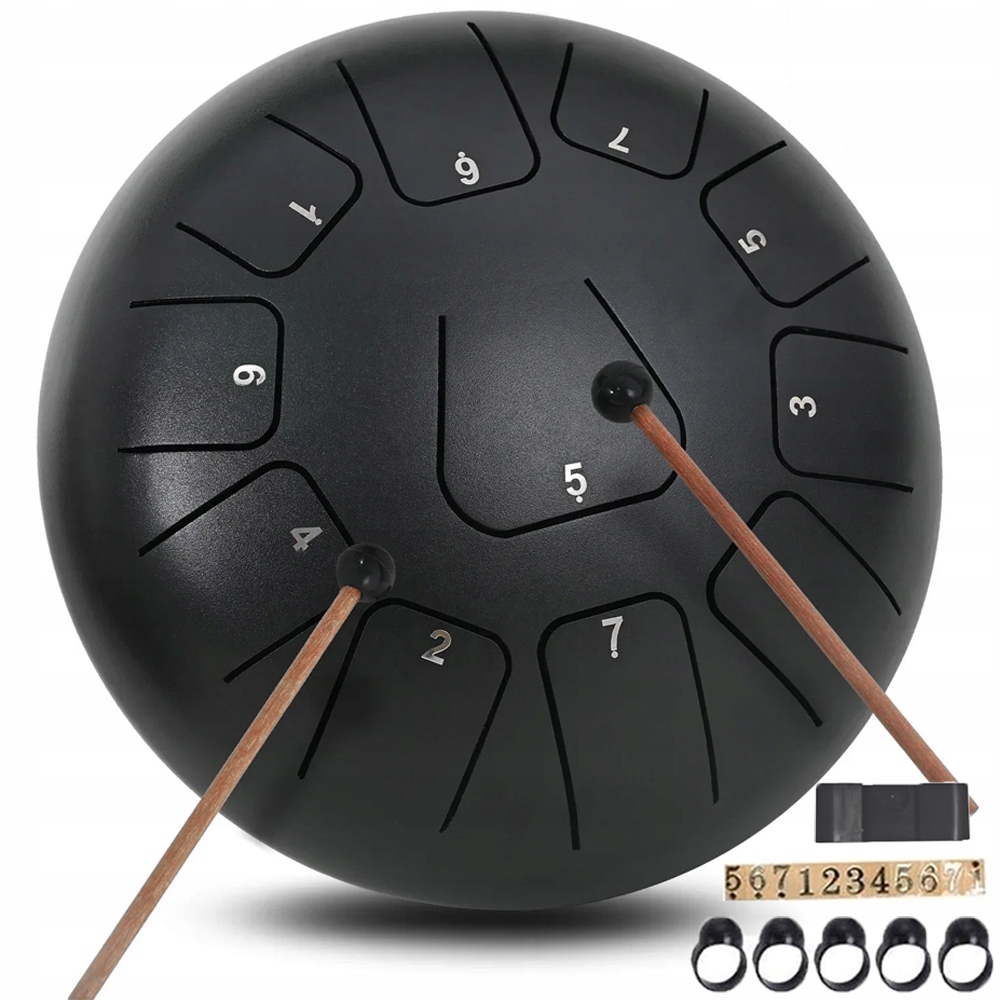 Jazykový Buben 11 Tónů 10" Steel Tongue Drum Černý Ocelový Bubínek S Taškou