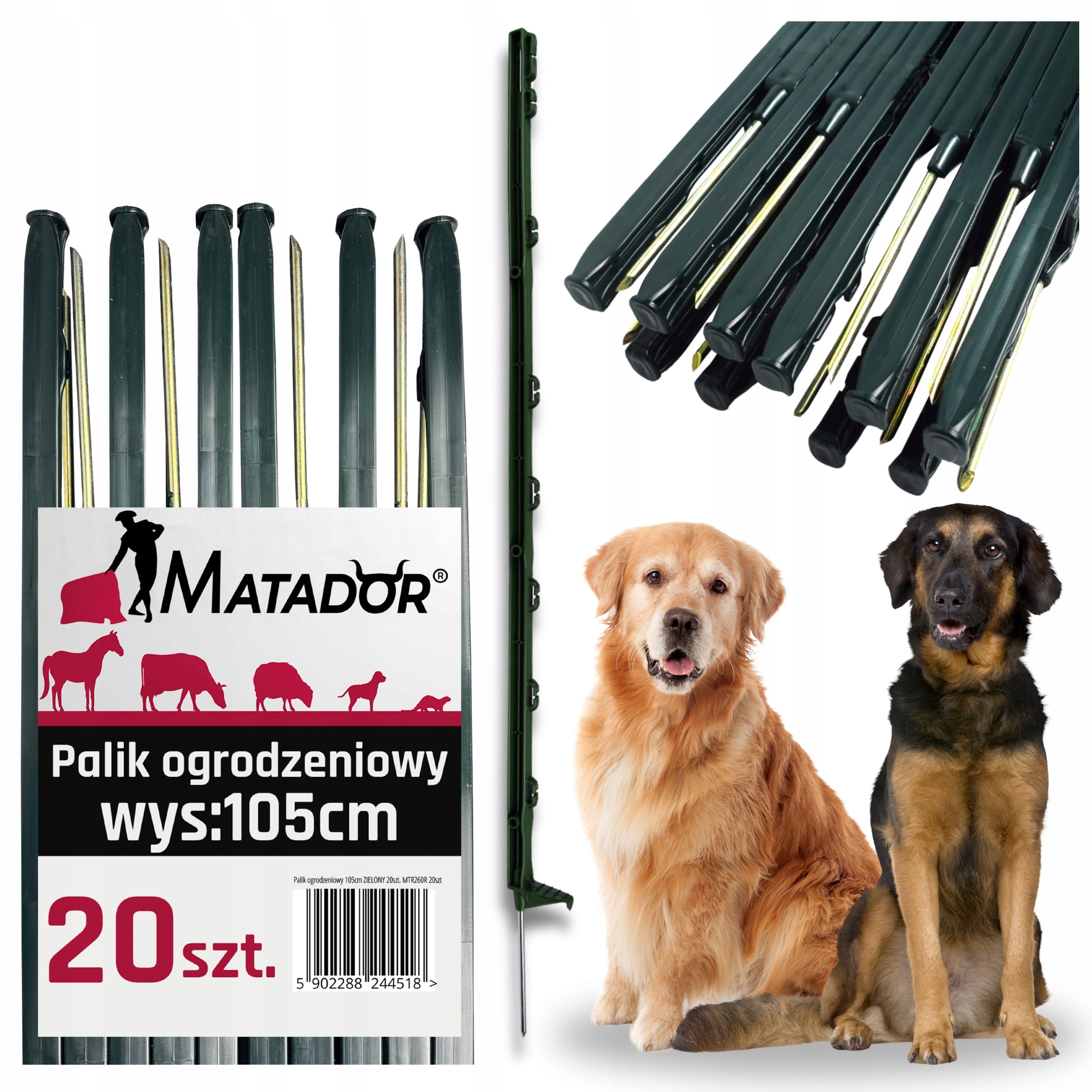 20x Palik Polski Słupek 105cm Ogrodzeniowy do Linki Drutu Pastucha Zielony