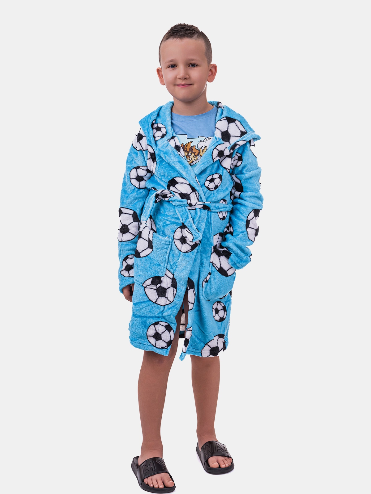 SZLAFROK CHŁOPIĘCY KAPTUR CIEPŁY MIĘKKI 116-122 Rękaw długi rękaw