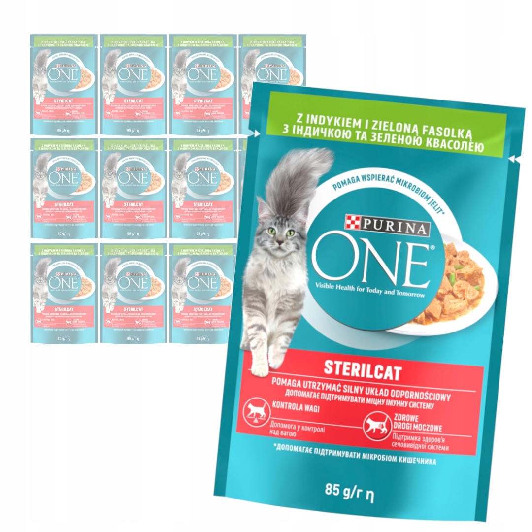 Levně Purina One Sterilcat 12x85g Mokré Krmivo Pro Kočky Krůta a zelenými fazolkami