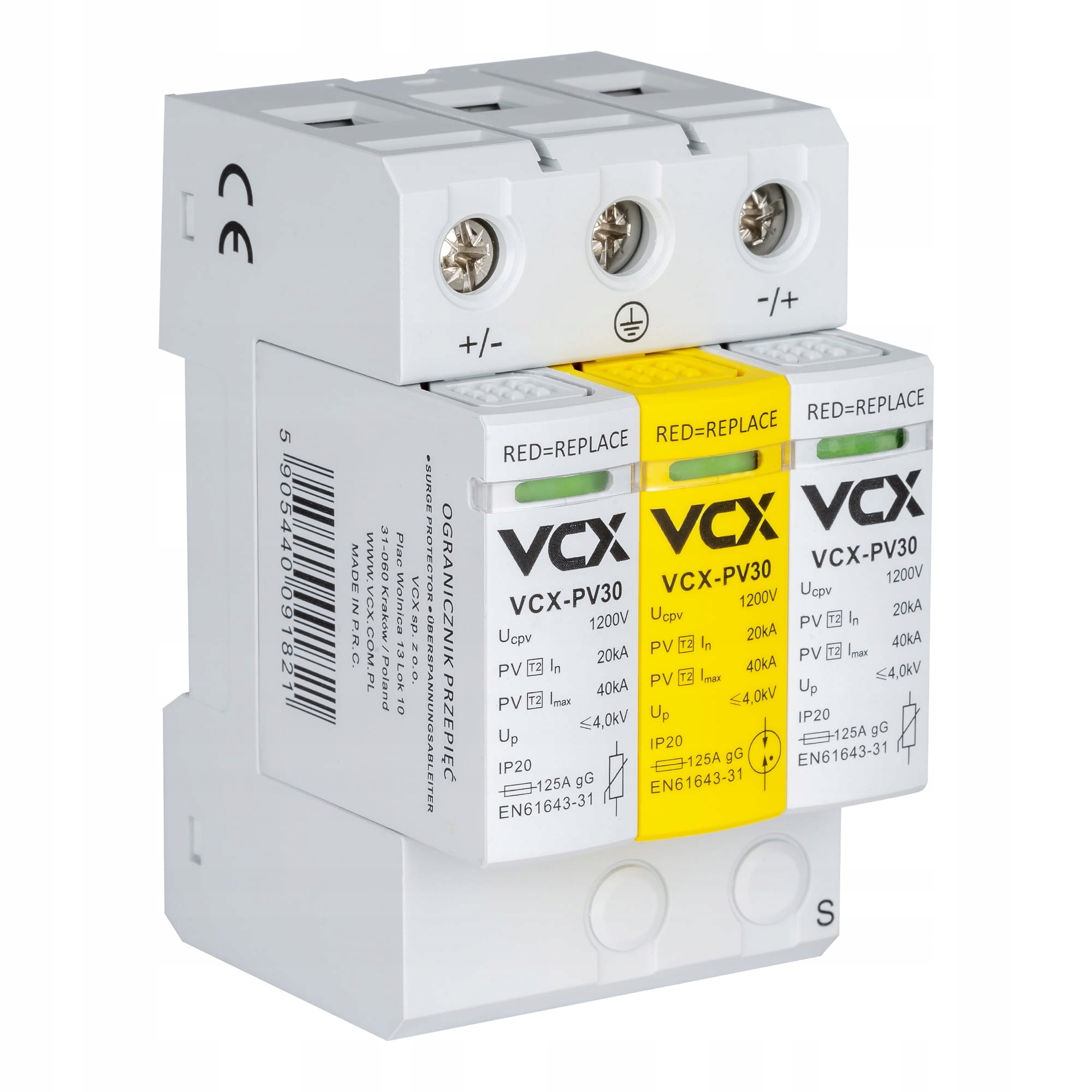 Ogranicznik przepięć fotowoltaiczny klasy T2 (C) 3P 1200V DC