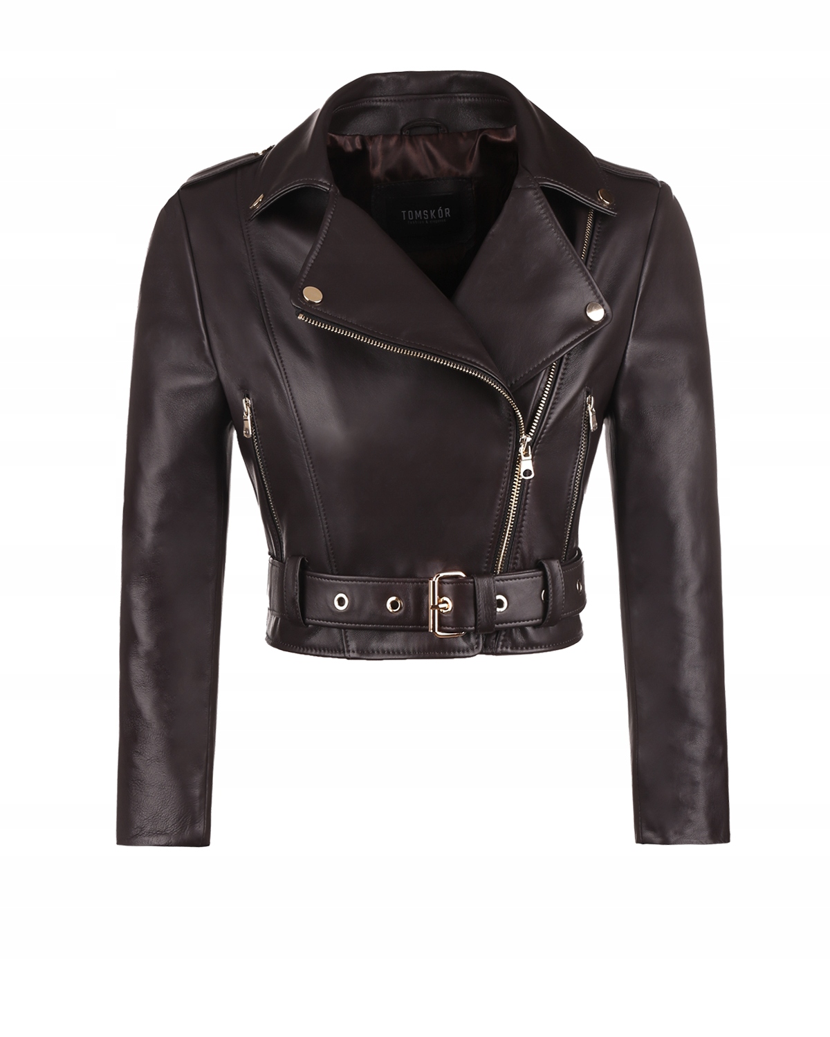 Kožená Dámská Ramoneska S Páskem Selena Čokoládově Hnědá XL Rukáv 3/4