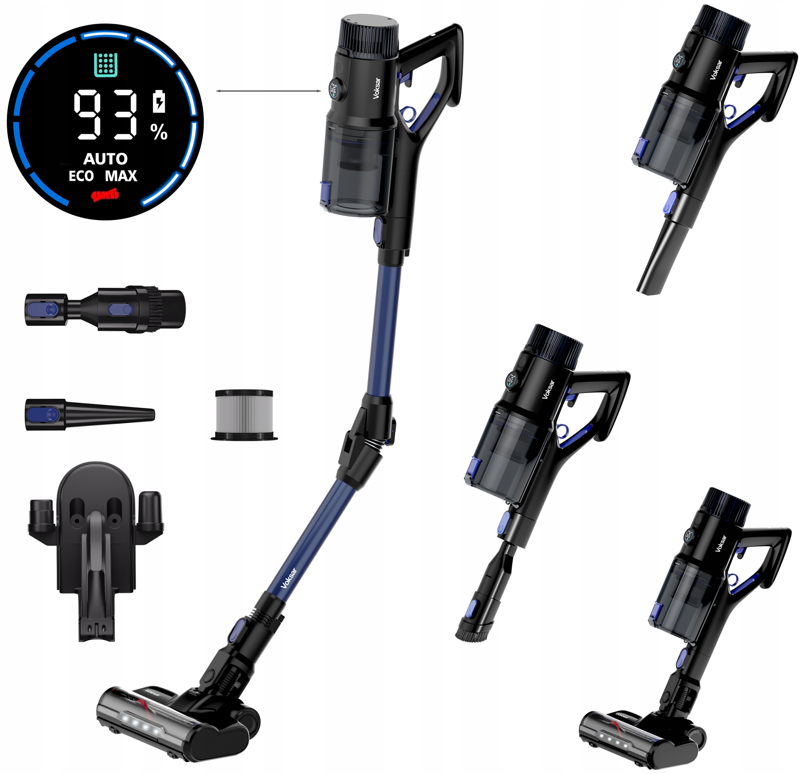 Odkurzacz Bezprzewodowy Pionowy Voksar V11s 5w1 Led Flex Tube Hepa 600W