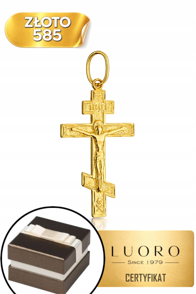 Zlatý Křížek 585 14K Pravoslavný S Ježíšem 3,2 CM Elegantní Klasika