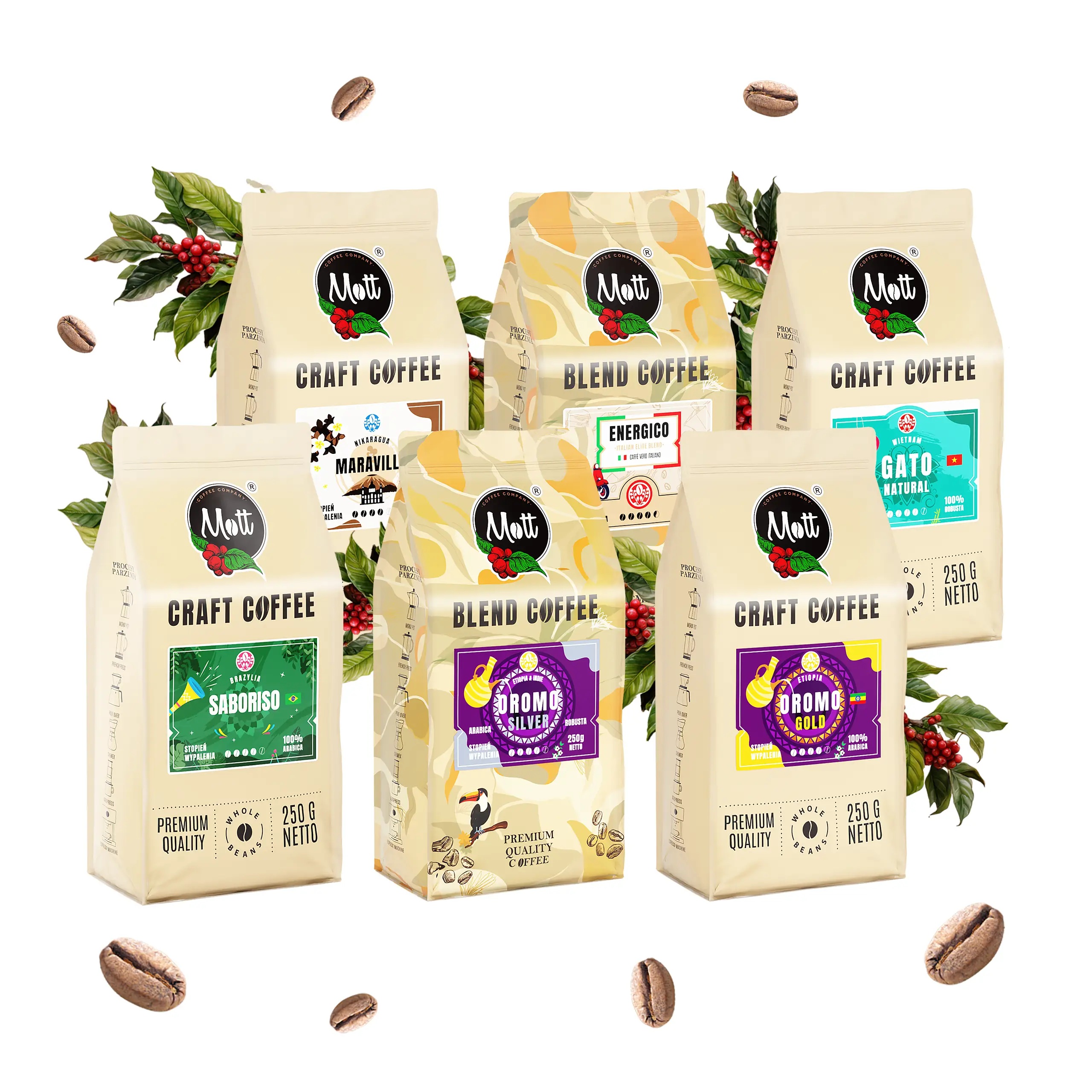 Levně Degustační sada zrnkové kávy 6x250 g Čerstvě pražená Arabica a Robusta