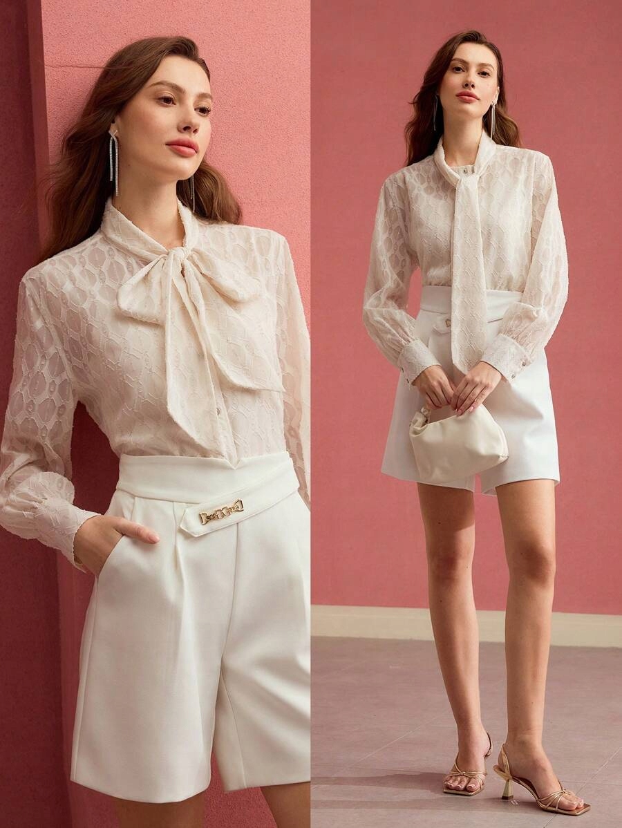 Elegantní Transparentní Košile Se Stříbrnou Nití A Kravatou Premium Motf L 40