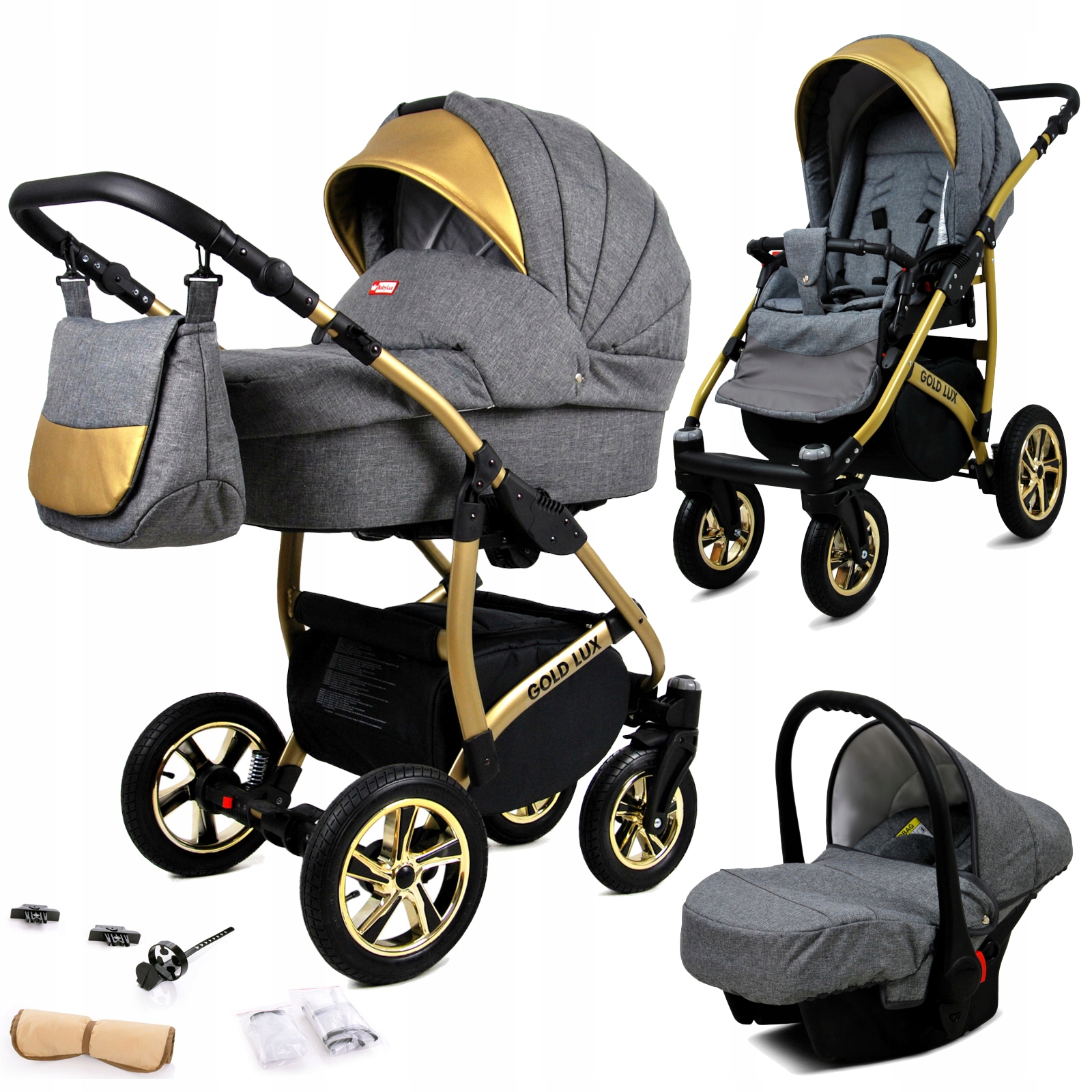 Wózek dziecięcy 3w1 BabyLux GoldLux spacerówka gondola fotelik samochodowy
