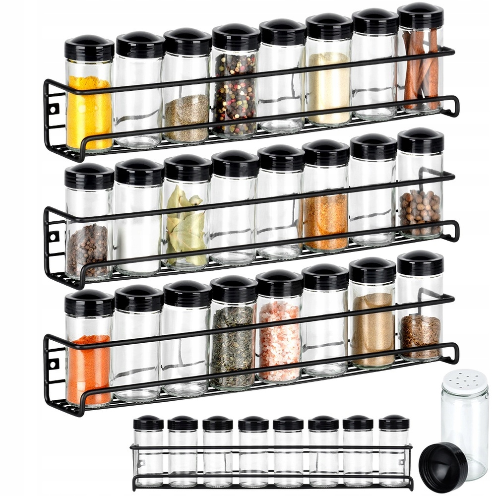 Polica Na Korenie do kuchyne nástenná nádoby sklenené dózy poháre x24 sada