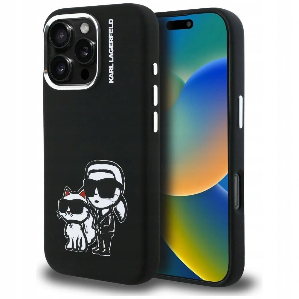 Pouzdro Karl Lagerfeld Silicone Karl&Choupette iPhone 16 Pro MagSafe černé