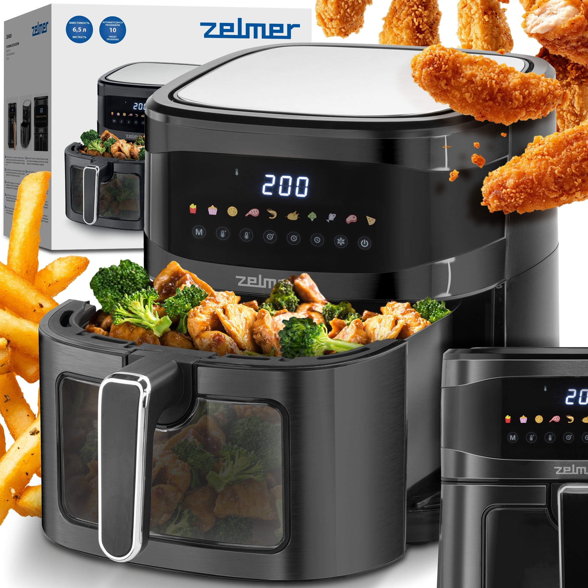 Frytkownica Beztłuszczowa Zelmer Frytownica Piekarnik Air Fryer 1600W 6,5l