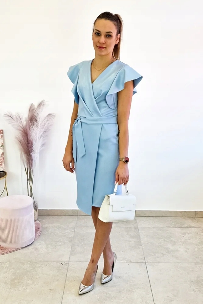 Modrá Šaty Midi s lesklým rukávem Motýlci 36