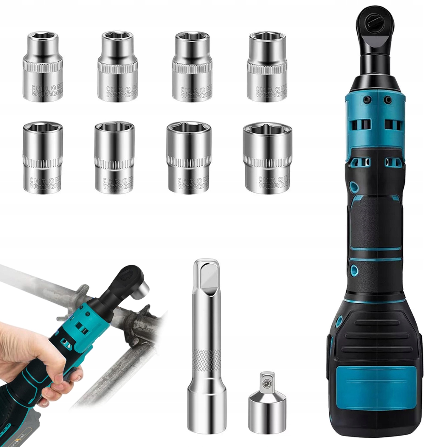 Elektrický Úderový Klíč S Ráčnou 220 ot/min 55 Nm S 8 Zásuvkami