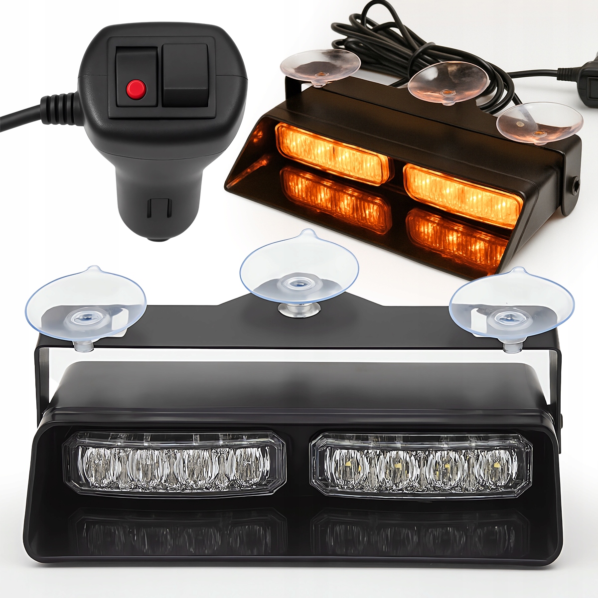 Lampa Stroboskop Oranžová Na Sklo Přísavky 12V Led Stroboskopy