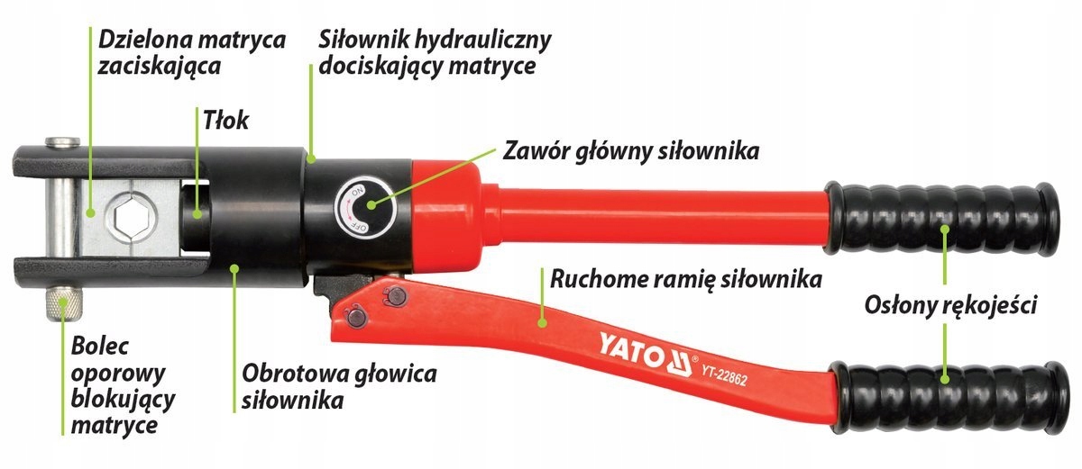 PRASKA ZACISKARKA KOŃCÓWEK KABLI LIN 16-300MM YATO YT-22862 Model YT-22862