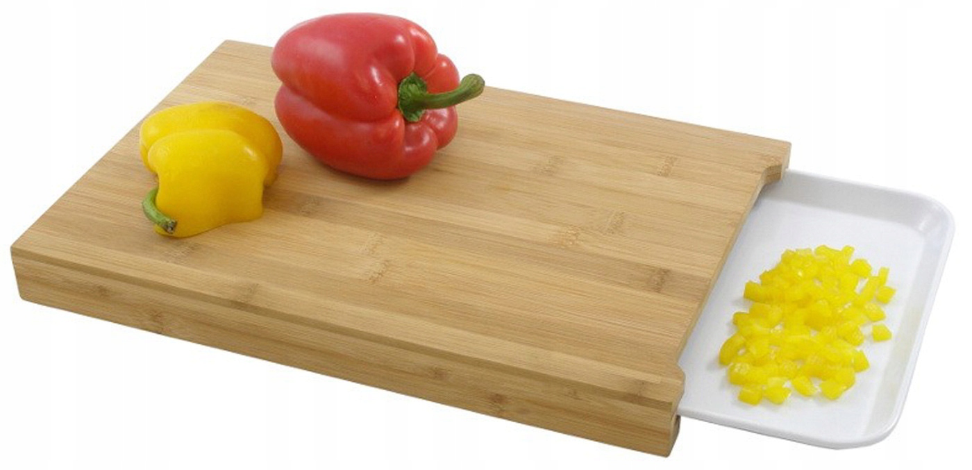 DESKA do krojenia BAMBUSOWA z pojemnikem ZESTAW Kolor odcienie brązu i beżu