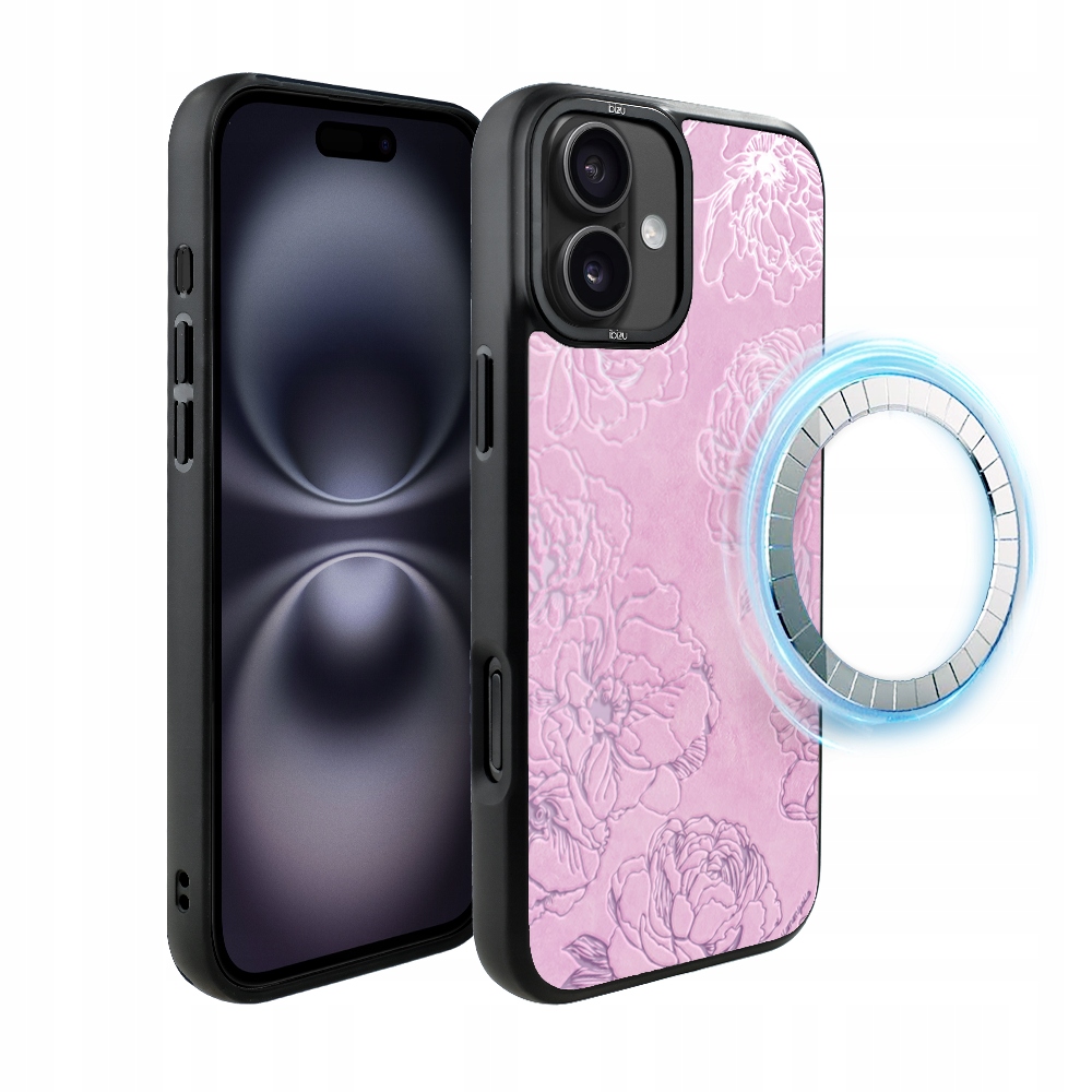 Pouzdro pro iPhone 16 Plus Ibizu DropGuard Matt s MagSafe, růžové pivoňky