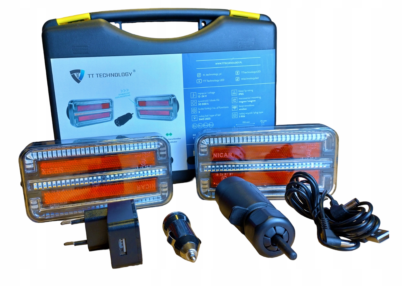 LAMPY TYLNE LEDOWE LED ZESPOLONE BEZPRZEWODOWE NA MAGNES 12-24V ZESTAW 7PIN