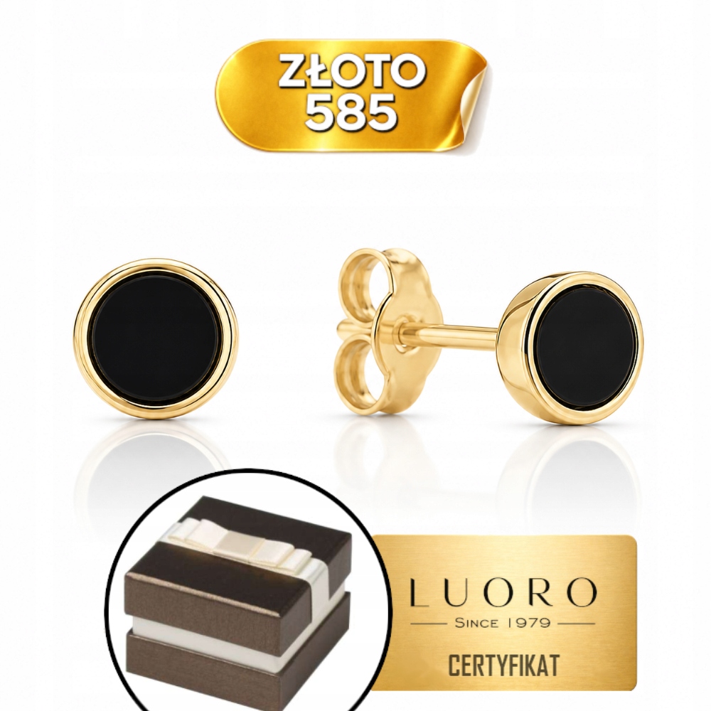 Náušnice Zlaté 585 14K S Přírodním Achátem Kolečko 5 MM Tužka Dárek