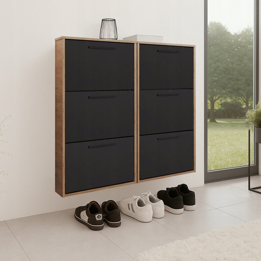 Botník s výklopným závěsem Jasper Mini X2 dub craft černá