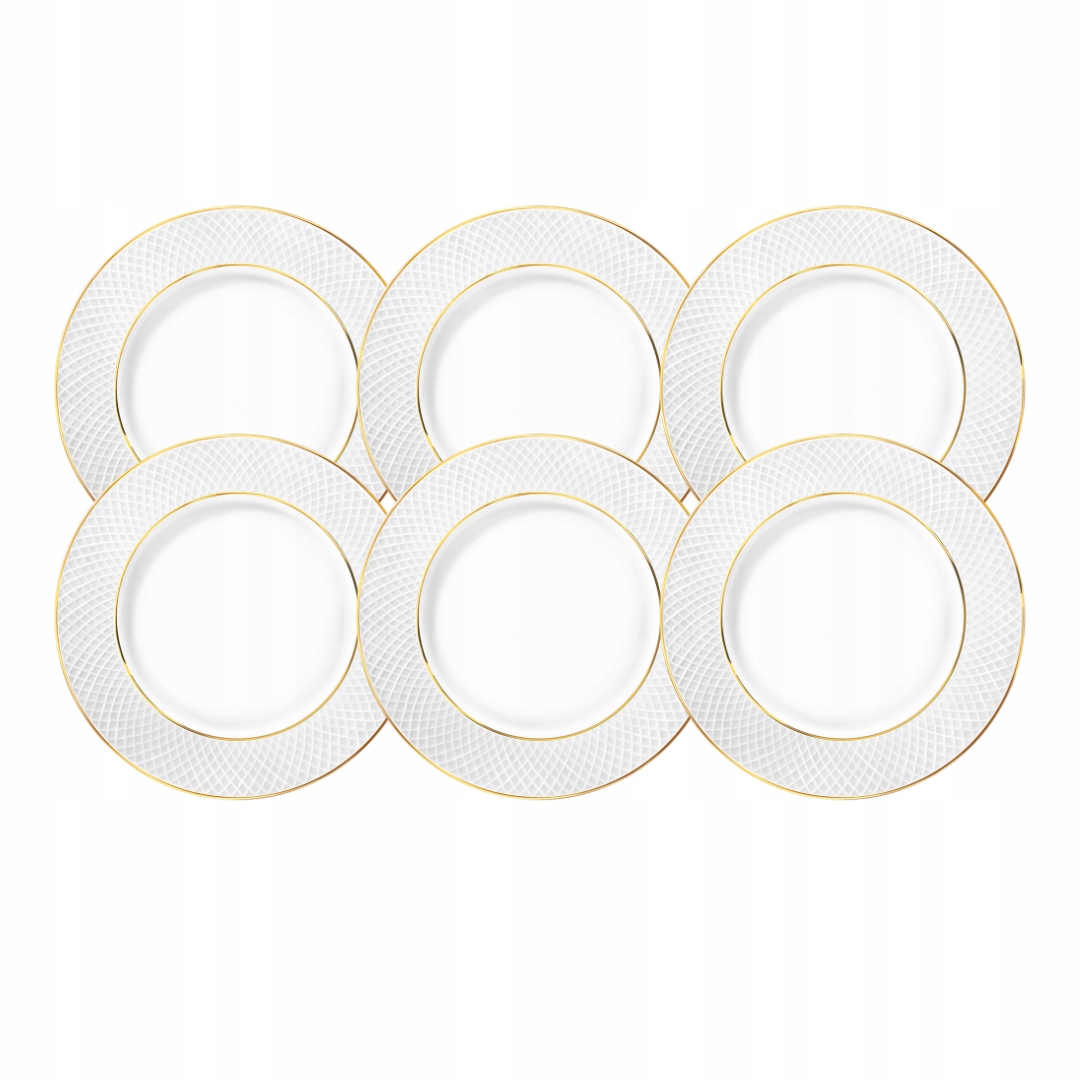 Obedový tanier plytký Biely 6 Kusov Zlatý Rant 25,5 cm porcelán Wilmax