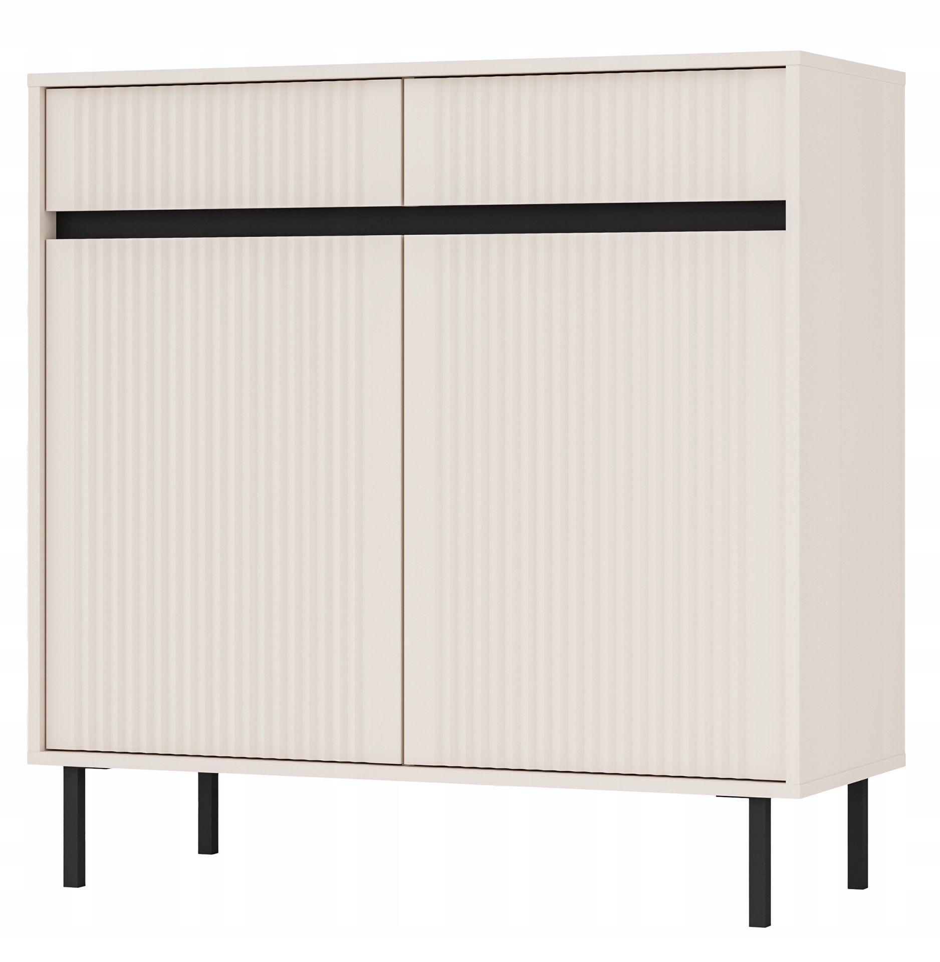 Dvoudveřová komoda Osaka 100 cm, dvě zásuvky, rýhovaná čela, béžová, písková barva