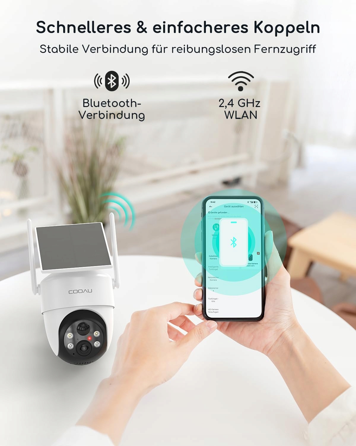 COOAU Kamera Zewnętrzna 2K Bezprzewodowa Solarna 360° Audio Alexa — miniatura 4