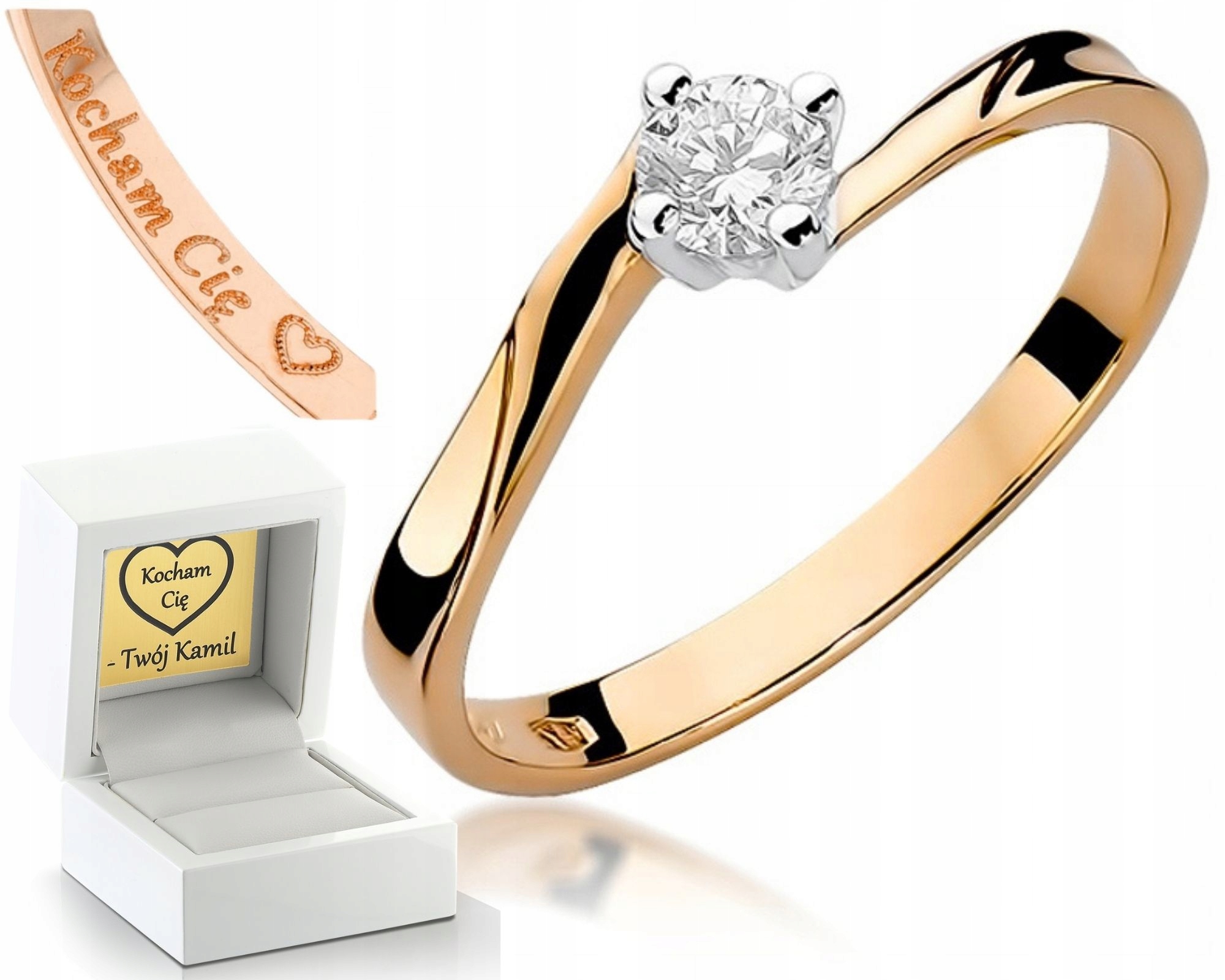 Růžové Zlato Prstýnek S Diamantem 0,20 Ct 585 Zásnubní Pro Ženu