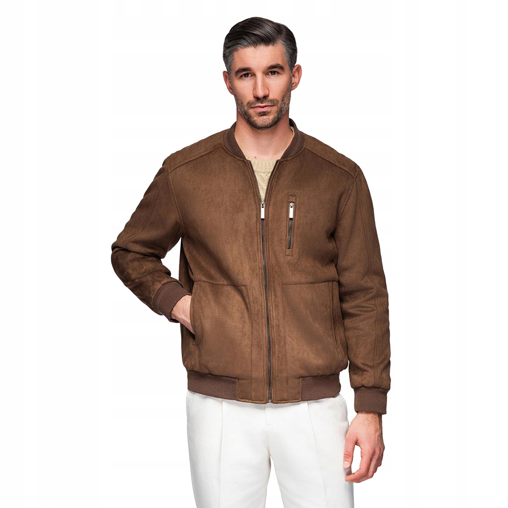 Pánská bomber bunda z imitace semiše hnědá V1 OM-JAFL-0232, velikost XL