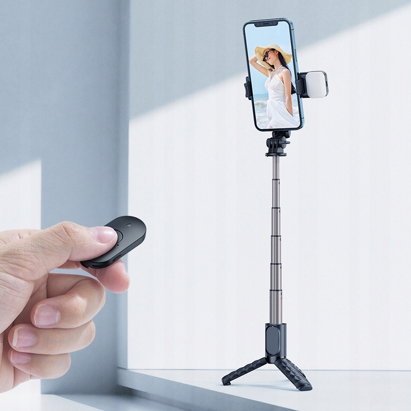 Kijek selfie stick do telefonu Mcdodo Tripod statyw Bluetooth czarny Mocowanie regulowany uchwyt