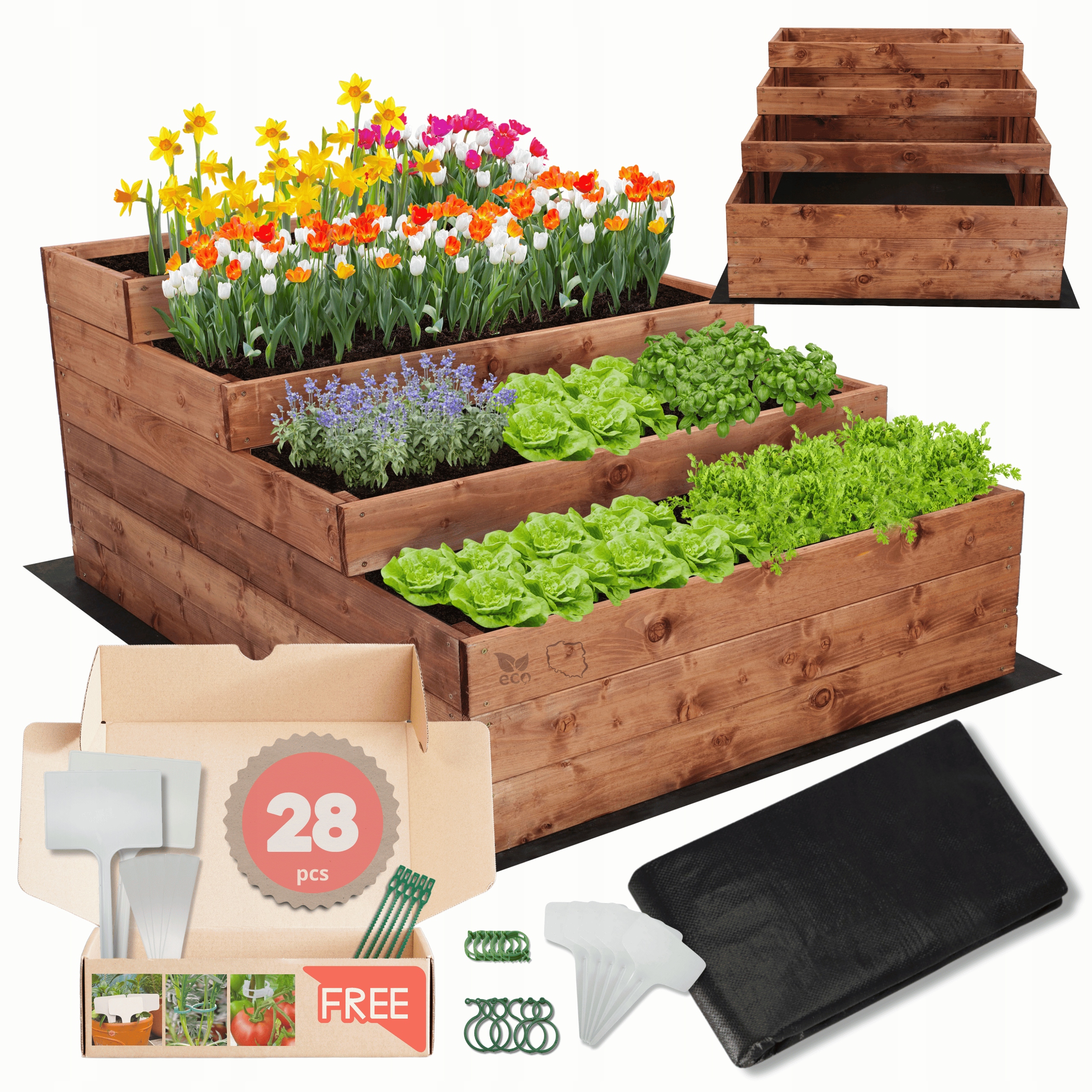 Zeleninový Záhon dřevěná truhla květináč kaskádový záhon impregnace 54x90x120