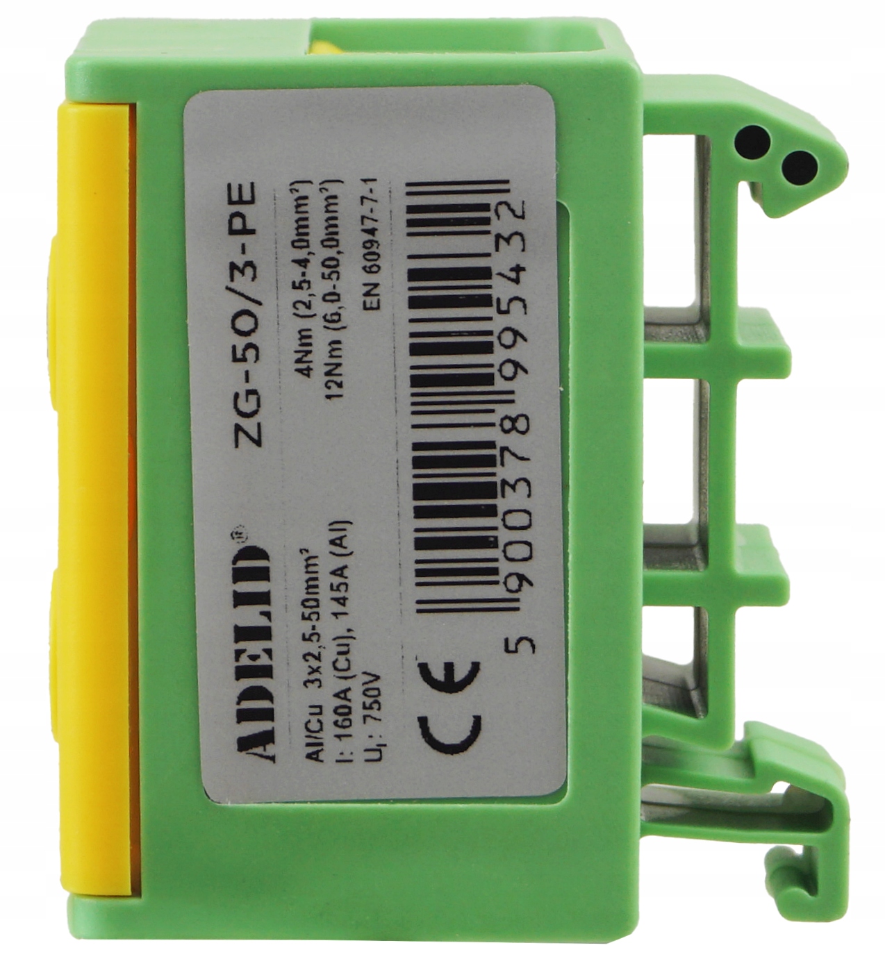 ZŁĄCZKA SZYNOWA PRZELOTOWA POTRÓJNA ZACISK SZYNOWY ŻÓŁTO ZIEL 3X2 2,5-35mm2 Marka Adelid