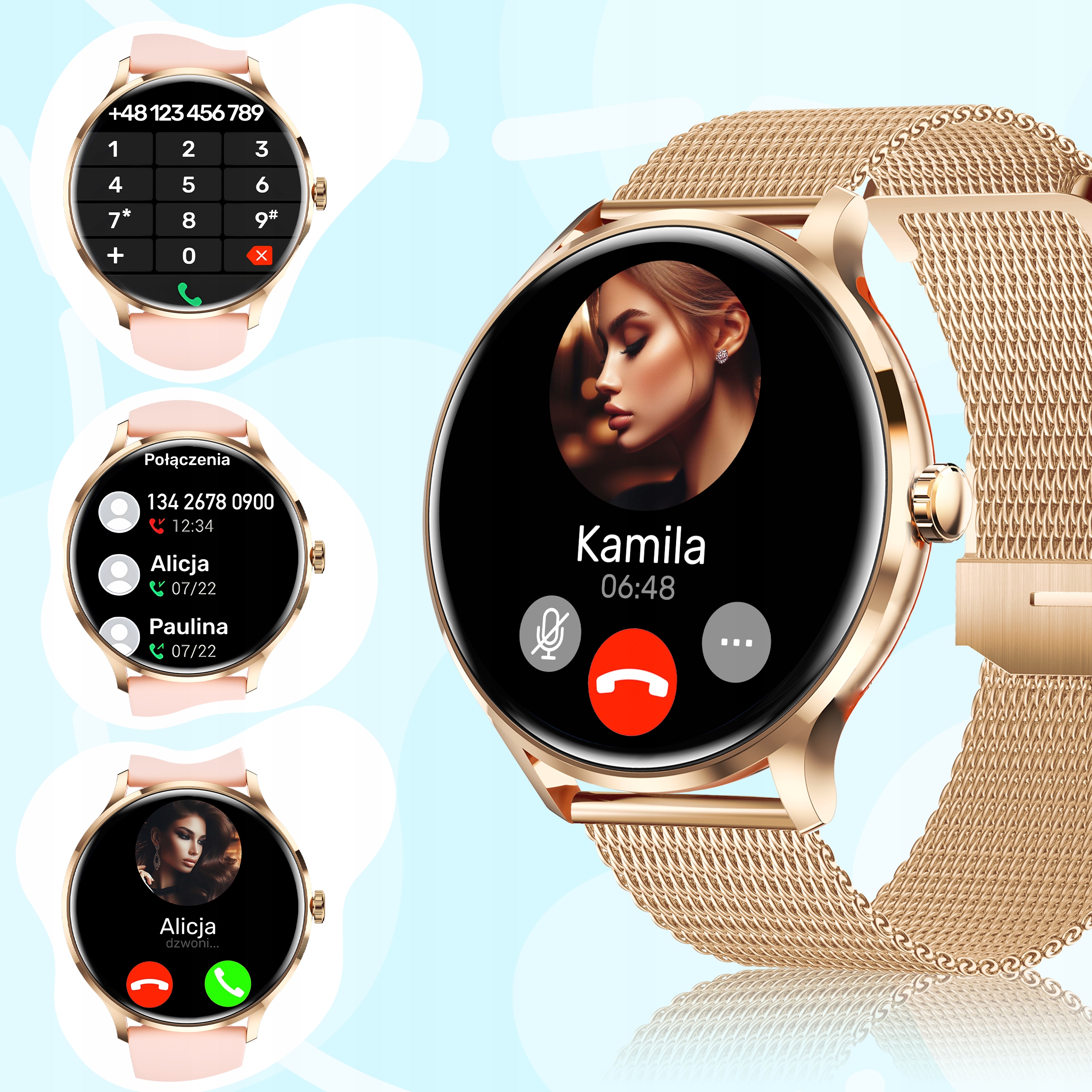 SMARTWATCH ZEGAREK DAMSKI MENU POLSKIE SPORT PULS ROZMOWY SMART WATCH PL Kształt koperty okrągła