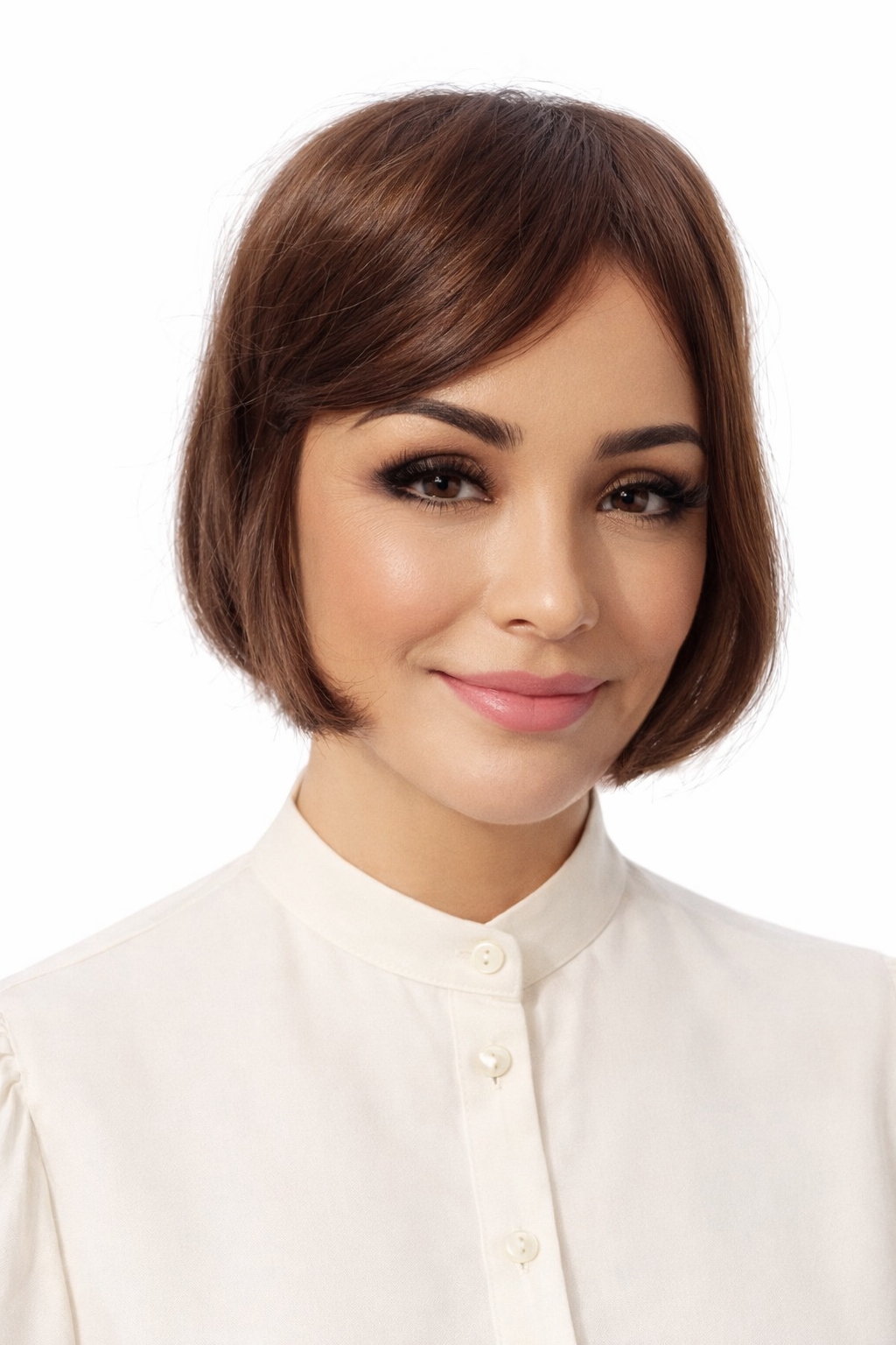 Topper s přírodním slovanským vlasem, středně hnědý 25 cm Neessaja wigs shop