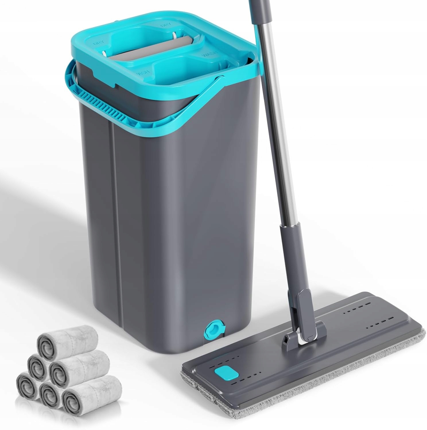 Podlahový mop s kbelíkem 148 cm, sada podložek z mikrovlákna Masthome, 2v1