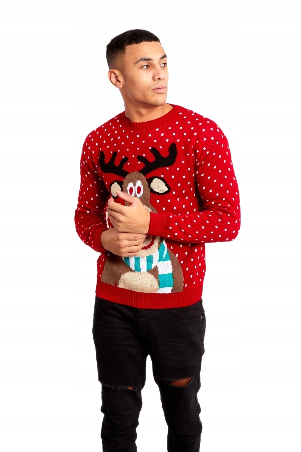 SWETER ŚWIĄTECZNY Z RENIFEREM NOS 3D Święta S/M Rodzaj bez kaptura
